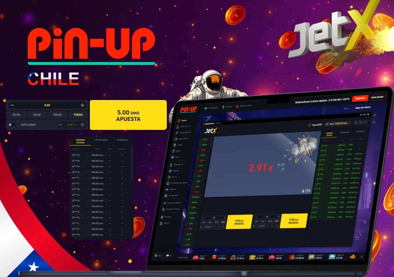 JetX mostrando multiplicador de apuesta 2.91x y astronauta flotando en pantalla